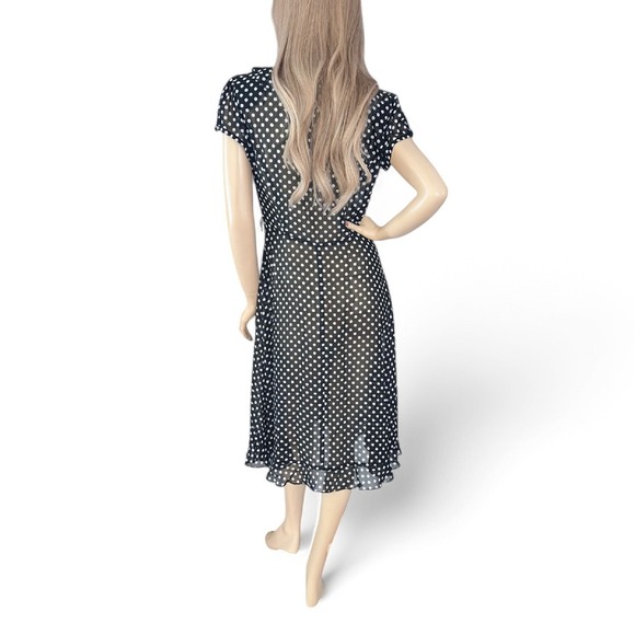 MSK Polka Dot Midi Dress | Ruffled V-Neck | Sheer Vintage-Inspired Style | Small - Picture 7 of 8